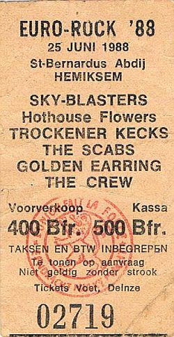 Golden Earring show ticket June 25, 1988 Antwerpen\Anvers Hemiksem (Belgium)